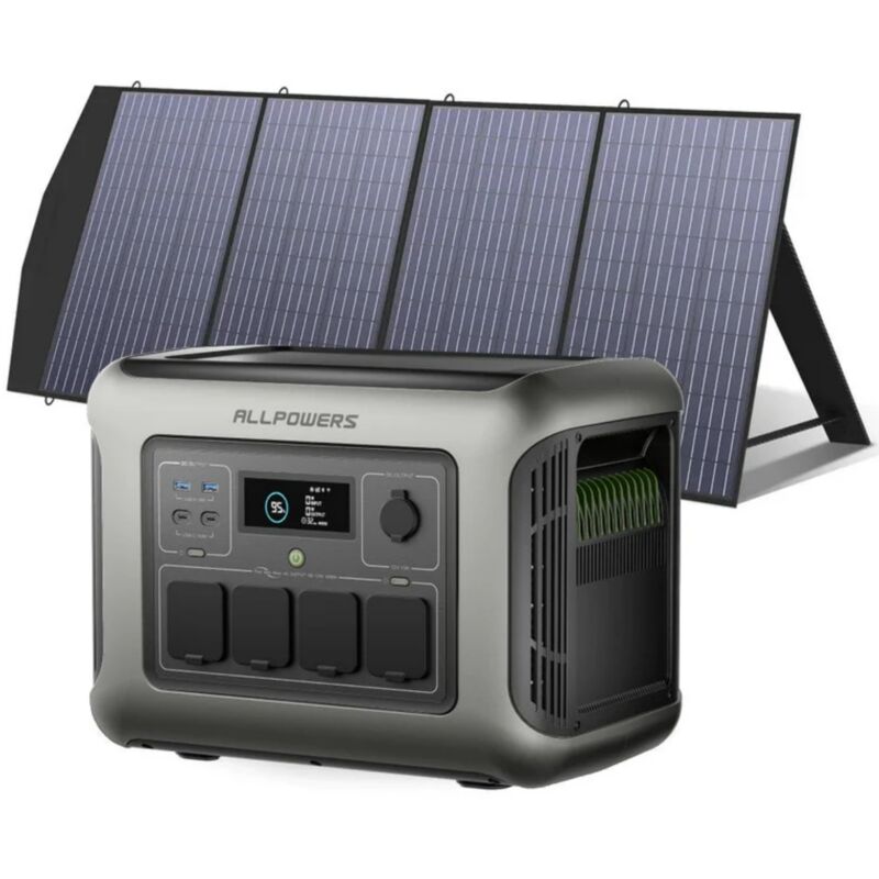 R1500 lite Tragbare Powerstation mit 200W Solarpanel, 1056Wh lfp Batterie mit 4 x 1600W ac Ausgang (3200W Spitze) Solargenerator, Notstromaggregat