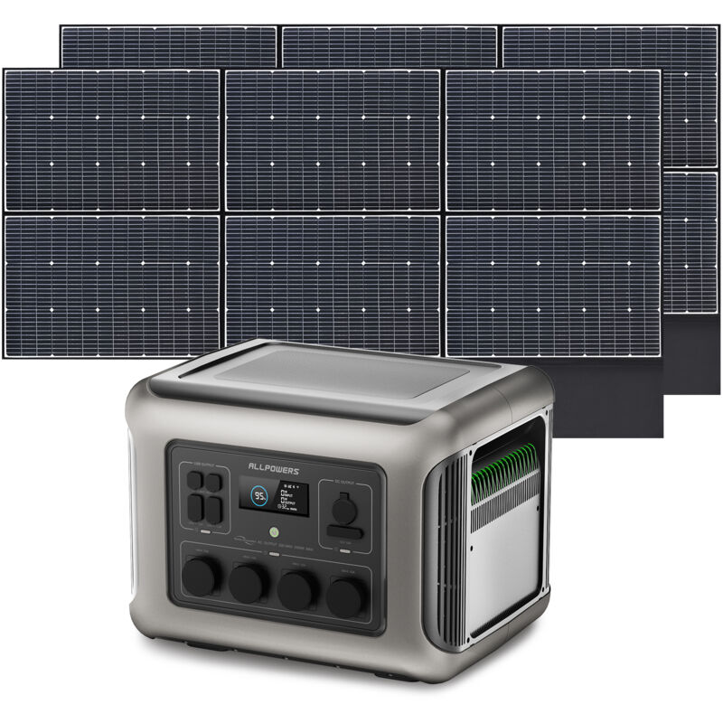 Allpowers - R2500 Solargenerator mit 2x 600W Solarpanel, 2016Wh LiFePO4 Akku, 4x 2500W ac Steckdosen (4000W Spitze), Tragbare Powerstation für