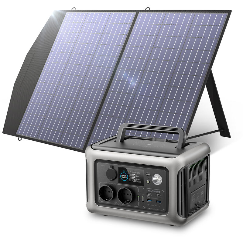 Allpowers - Solargenerator R600, 299WH LiFePO4 Batterie, 2x 600W (1200W Spitze) ac Ausgang Tragbare Powerstation mit 100W Solarpanel, Mobile