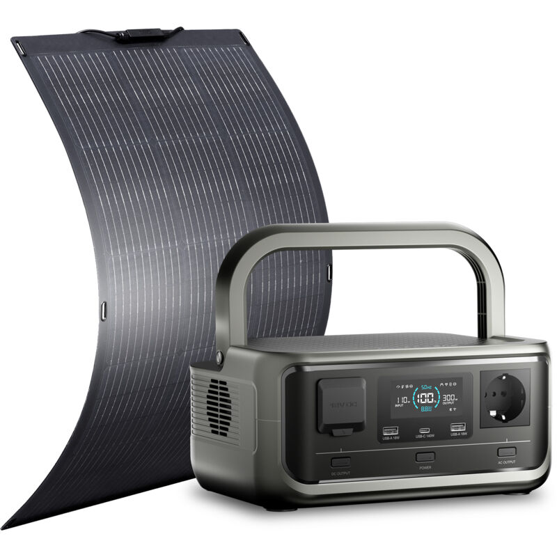 ALLPOWERS VOLIX P300 Tragbare Powerstation mit 100W flexiblem Solarpanel, 256Wh LiFePO4 Akku, 300W Wechselstrom, PD100W USB-C Anschluss,