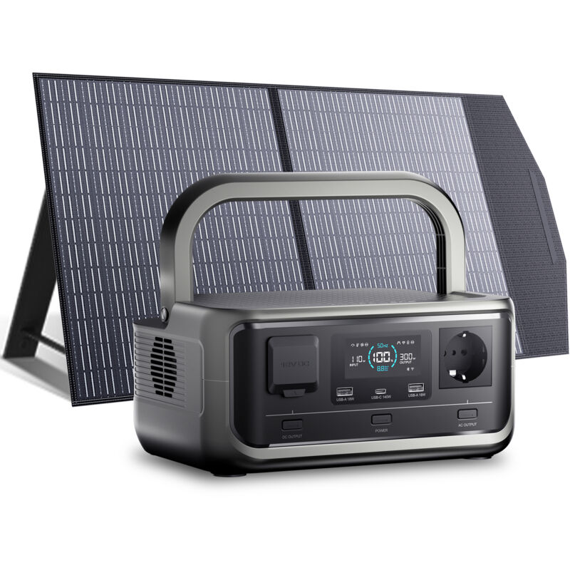 ALLPOWERS VOLIX P300 Tragbare Powerstation mit Solarpanel 100W, 256Wh LiFePO4 Akku Solargenerator, 300W Wechselstrom, PD100W USB-C Anschluss, App