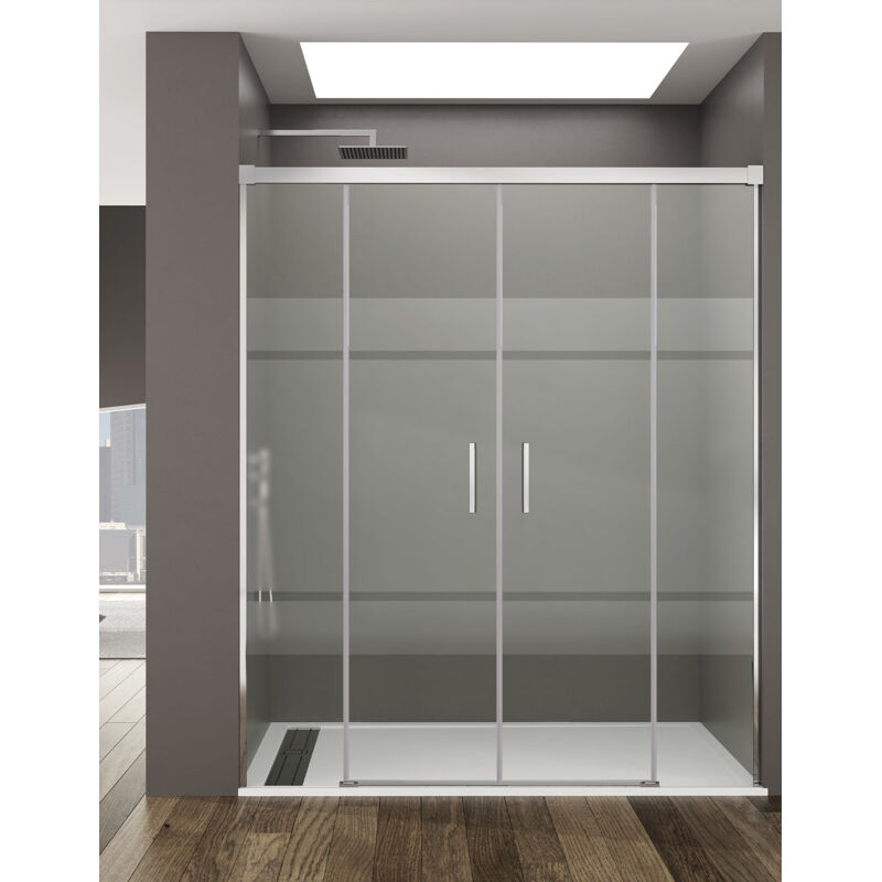 Basic Duschabtrennung 2+2 ohne Bodenprofil 5 Farben 2 Glasarten 6mm in Aluminium Chrom-profil 190-200 cm Siebdruck glas - Allstone