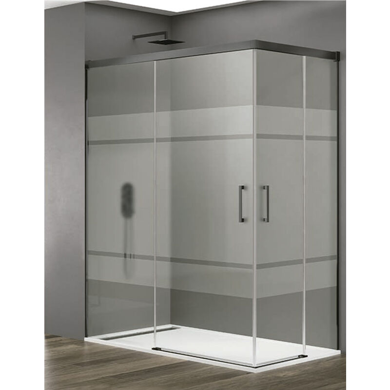 ALLSTONE BASIC Duschkabine 2+2 ohne Bodenprofil 5 Farben 2 Glasarten 6mm in Aluminium Titan-profil 100x90 cm Siebdruck glas