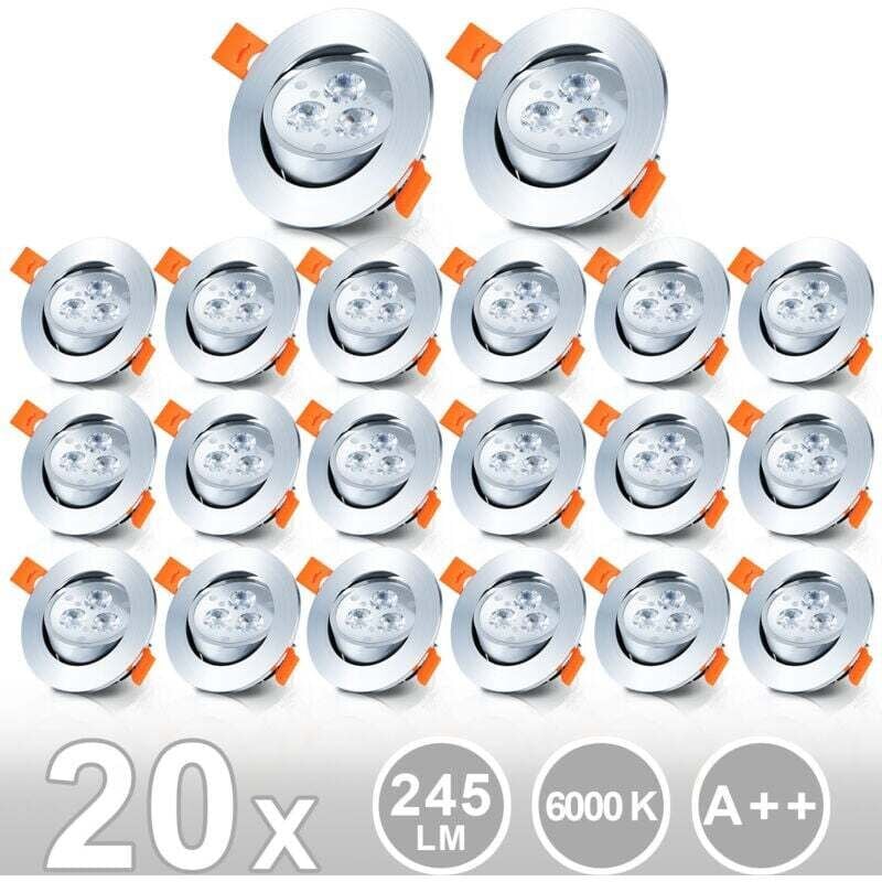 ALOVZE 20x LED Einbaustrahler 3W Deckeneinbaustrahler Einbaustrahler Kaltweiß - Silber