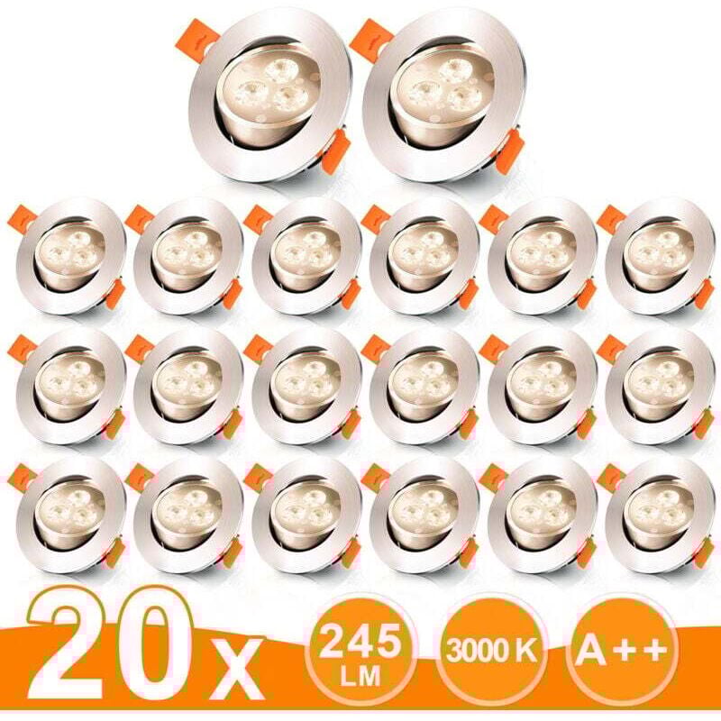 ALOVZE 20x Verstellbare LED Einbaustrahler, Einbaustrahler LED, 3W Einbaustrahler, Einbaustrahler, Deckenstrahler Einbaustrahler - Warmweiß