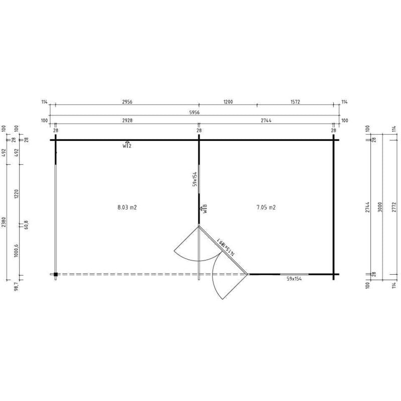 5-Eck Gartenhaus Liwa Gartenhaus aus Holz in Grau, Holzhaus mit 28 mm Wandstärke inklusive Terrasse, Blockbohlenhaus mit Montagematerial Imprägniert