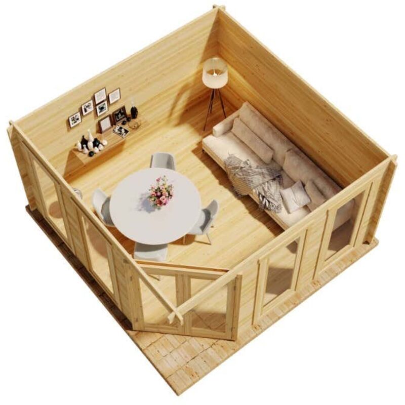 5-Eck Gartenhaus Maja iso Gartenhaus aus Holz in Pinie, Holzhaus mit 44 mm Wandstärke, Blockbohlenhaus mit Montagematerial - Alpholz