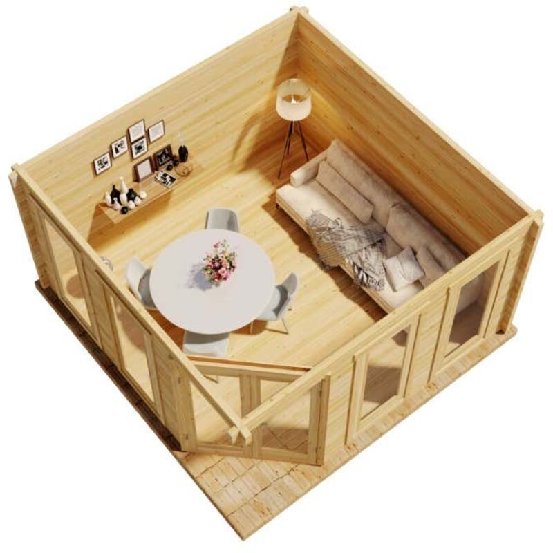 5-Eck Gartenhaus Maja iso Gartenhaus aus Holz in Pinie, Holzhaus mit 70 mm Wandstärke, Blockbohlenhaus mit Montagematerial - Alpholz