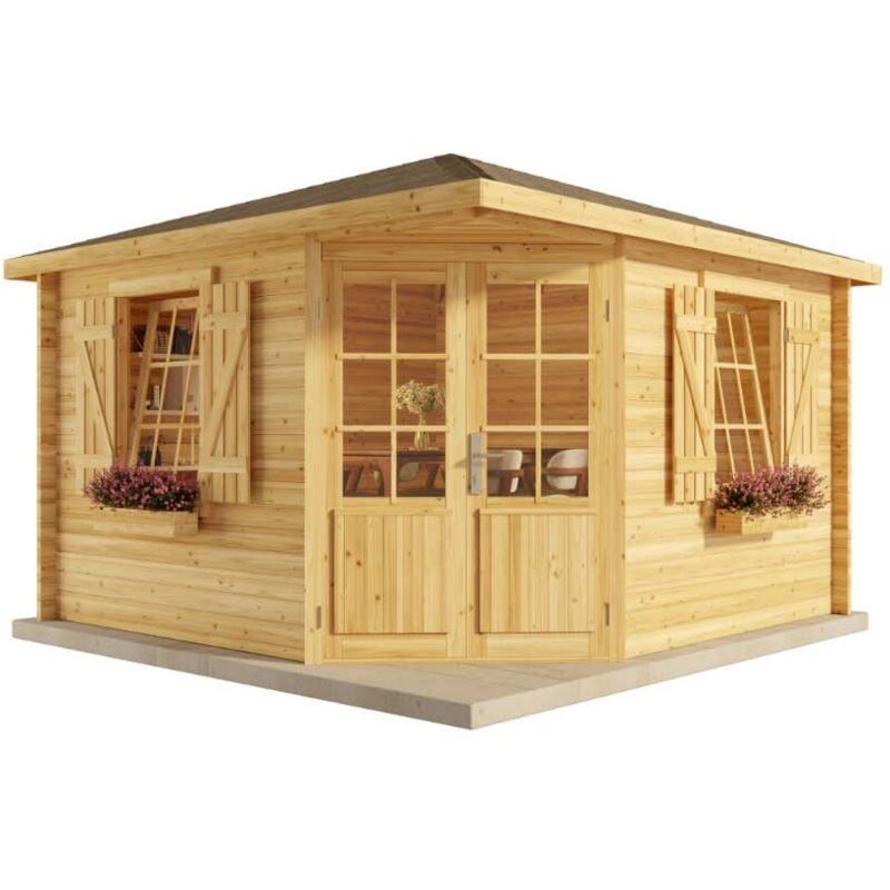 Alpholz 5-Eck Gartenhaus Monica Royal Gartenhaus aus Holz in Pinie, Holzhaus mit 40 mm Wandstärke, Blockbohlenhaus mit Montagematerial