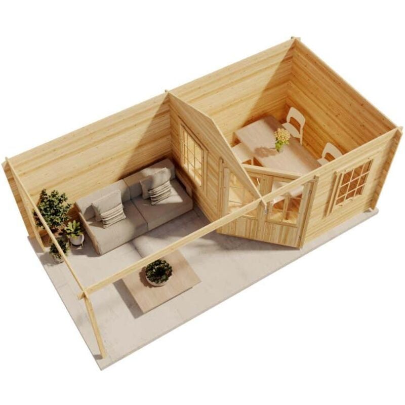 5-Eck Gartenhaus Mosel Gartenhaus aus Holz in Pinie, Holzhaus mit 28 mm Wandstärke inklusive Terrasse, Blockbohlenhaus mit Montagematerial - Alpholz