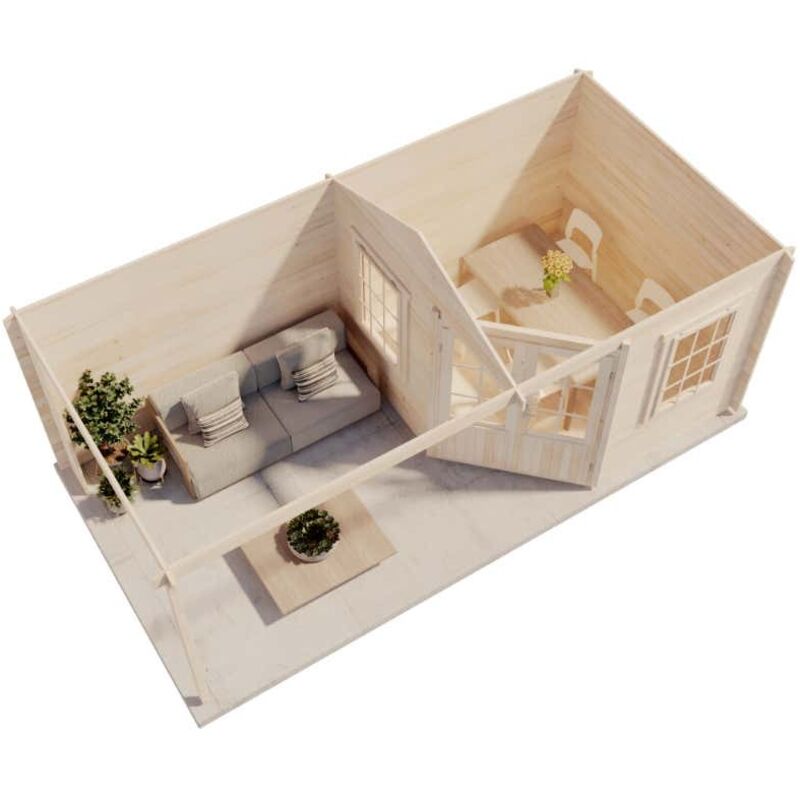 5-Eck Gartenhaus Mosel Gartenhaus aus Holz, Holzhaus mit 28 mm Wandstärke inklusive Terrasse, Blockbohlenhaus mit Montagematerial - Alpholz