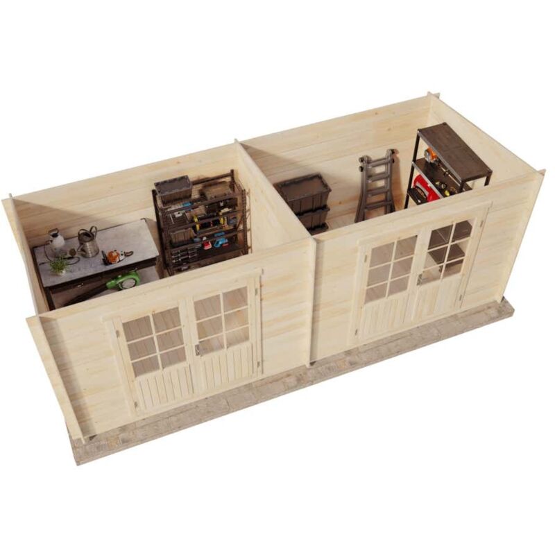 Gartenhaus Maria Twin Gartenhaus aus Holz in Grau, Holzhaus mit 28 mm Wandstärke, Blockbohlenhaus mit Montagematerial - Alpholz