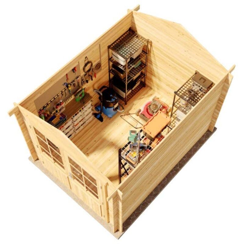 Gartenhaus Bremen-28 b Gerätehaus aus Holz in Pinie, Geräteschrank mit 28 mm Wandstärke, Gartenhaus mit Montagematerial - Alpholz