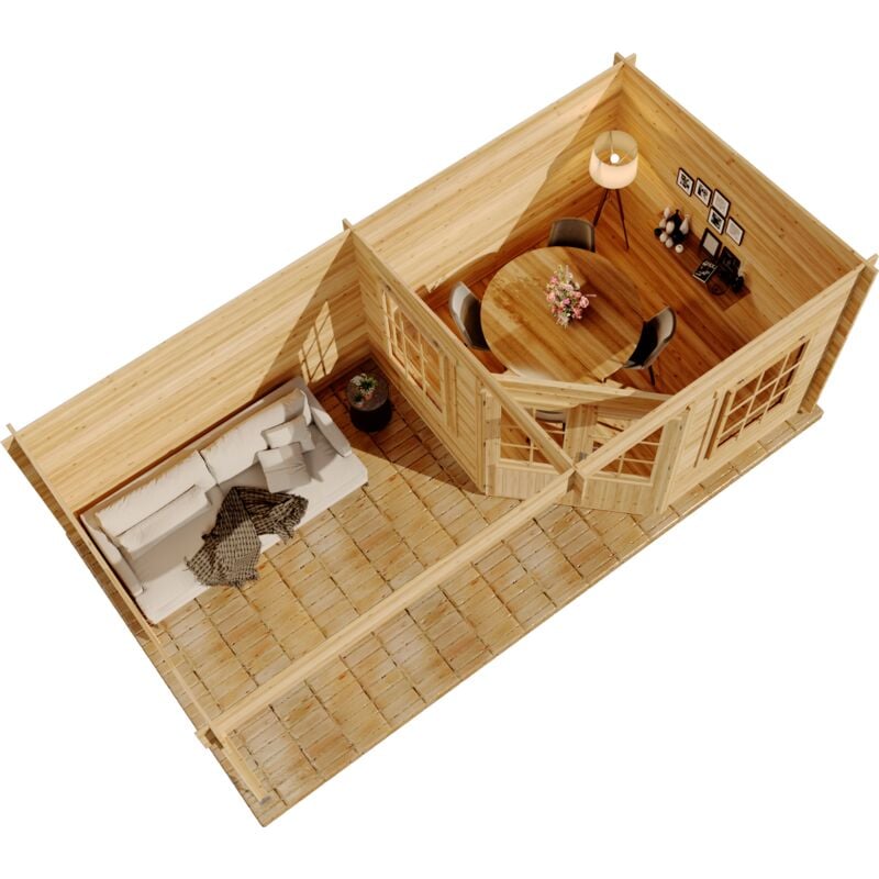 Alpholz Gartenhaus Modell Carl-28 Gartenhaus aus Holz in Pinie, Holzhaus mit 28 mm Wandstärke inklusive Terrasse, Blockbohlenhaus mit Montagematerial