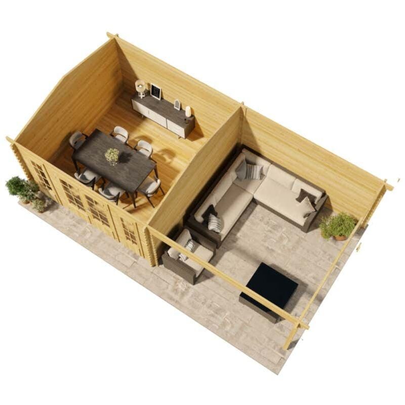 Gartenhaus Freiburg-44 iso Gartenhaus aus Holz in Braun, Holzhaus mit 44 mm Wandstärke inklusive Terrasse, Blockbohlenhaus mit Montagematerial