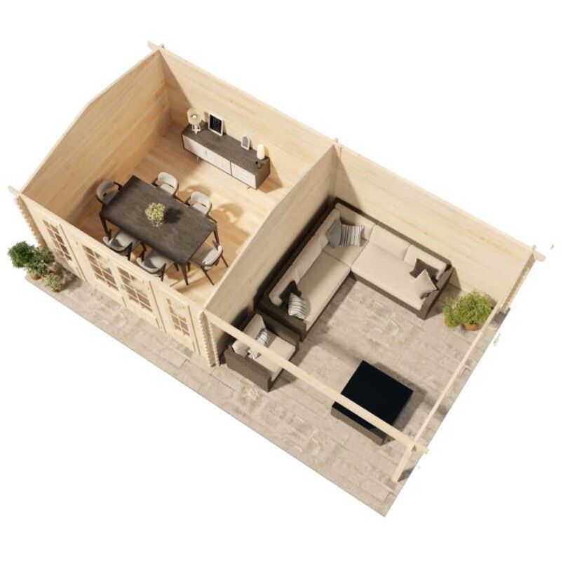 Gartenhaus Freiburg-44 iso Gartenhaus aus Holz, Holzhaus mit 44 mm Wandstärke inklusive Terrasse, Blockbohlenhaus mit Montagematerial - Alpholz