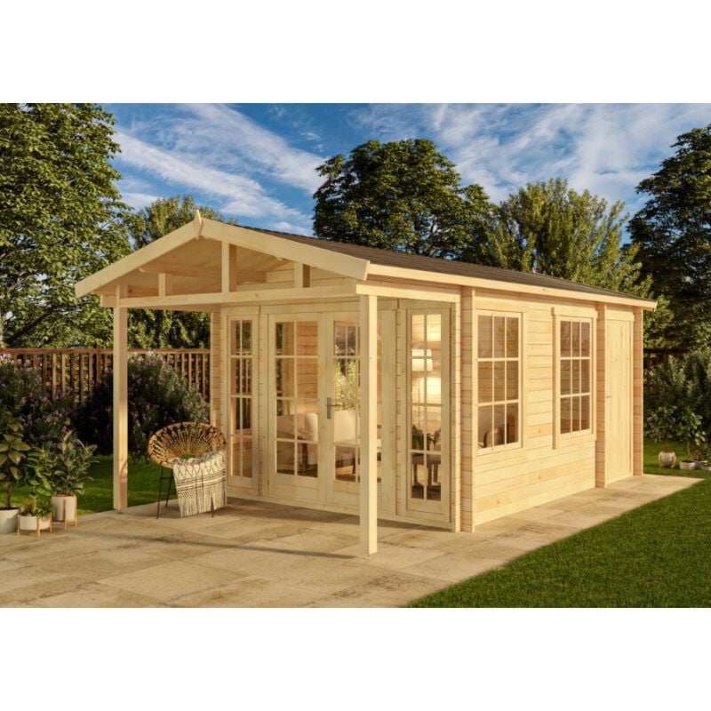 Gartenhaus Kim-Avant 40 Gartenhaus aus Holz, Holzhaus mit 40 mm Wandstärke inklusive Terrasse, Blockbohlenhaus mit Montagematerial - Alpholz