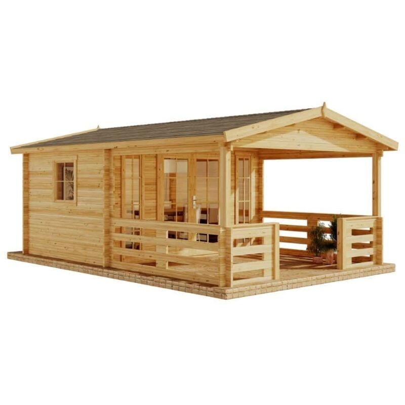 Gartenhaus Lappland-40 b Gartenhaus aus Holz in Pinie, Holzhaus mit 40 mm Wandstärke inklusive Terrasse, Blockbohlenhaus mit Montagematerial - Alpholz