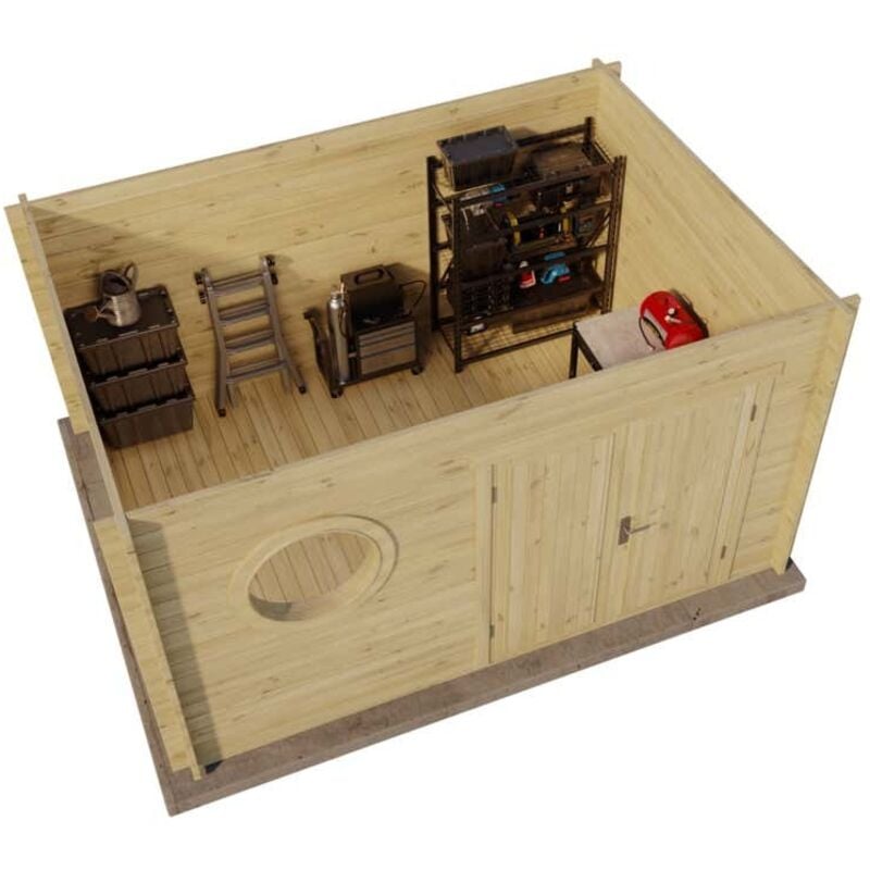 Gartenhaus Maria-Rondo 44 b Gartenhaus aus Holz in Grau, Holzhaus mit 44 mm Wandstärke, Blockbohlenhaus mit Montagematerial - Alpholz