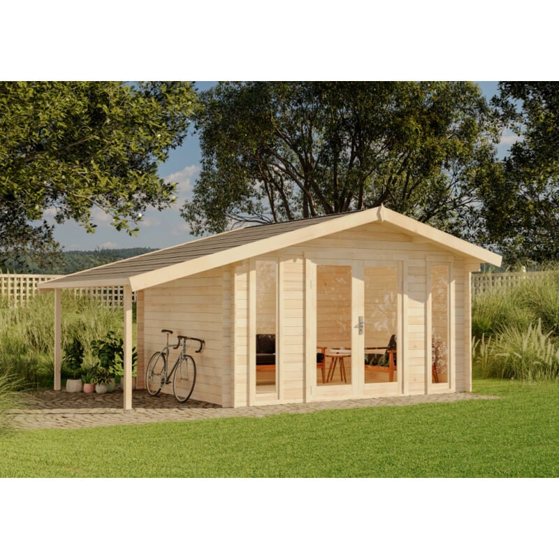 Gartenhaus Mirko Modern d Gartenhaus aus Holz, Holzhaus mit 28 mm Wandstärke inklusive Schleppdach, Blockbohlenhaus mit Montagematerial - Alpholz