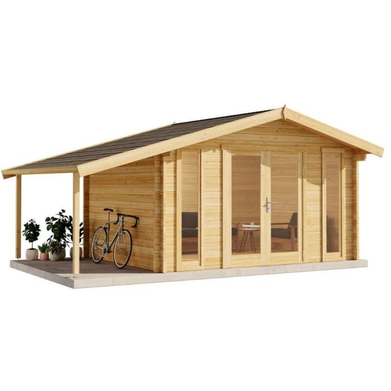 Gartenhaus Mirko Modern d Gartenhaus aus Holz in Pinie, Holzhaus mit 40 mm Wandstärke inklusive Schleppdach, Blockbohlenhaus mit Montagematerial