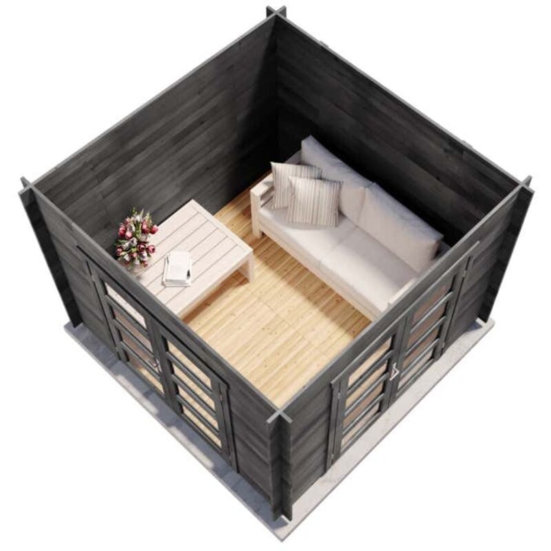 Gartenhaus Paloma Beach Gartenhaus aus Holz in Anthrazitgrau, Holzhaus mit 28 mm Wandstärke, Blockbohlenhaus mit Montagematerial - Alpholz