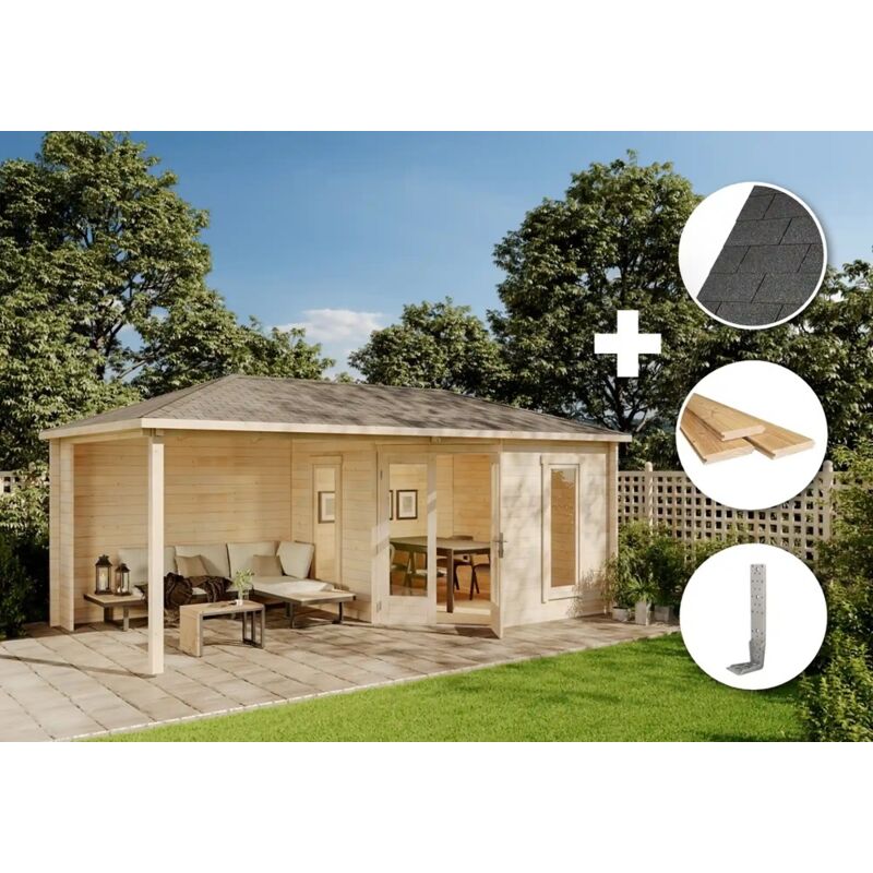 Eco Set - Gartenhaus 5-Eck Liwa Gartenhaus aus Holz, Holzhaus mit 28 mm Wandstärke Blockbohlenhaus - Alpholz