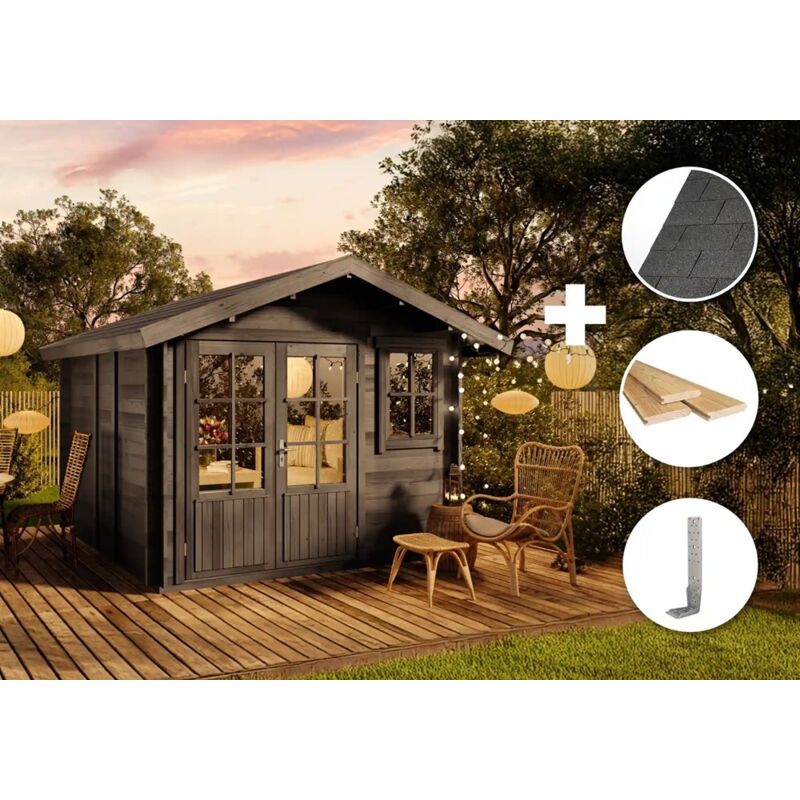 Eco Set - Gartenhaus Palermo - grau Gartenhaus aus Holz in Grau, Holzhaus mit 28 mm Wandstärke Blockbohlenhaus - Alpholz