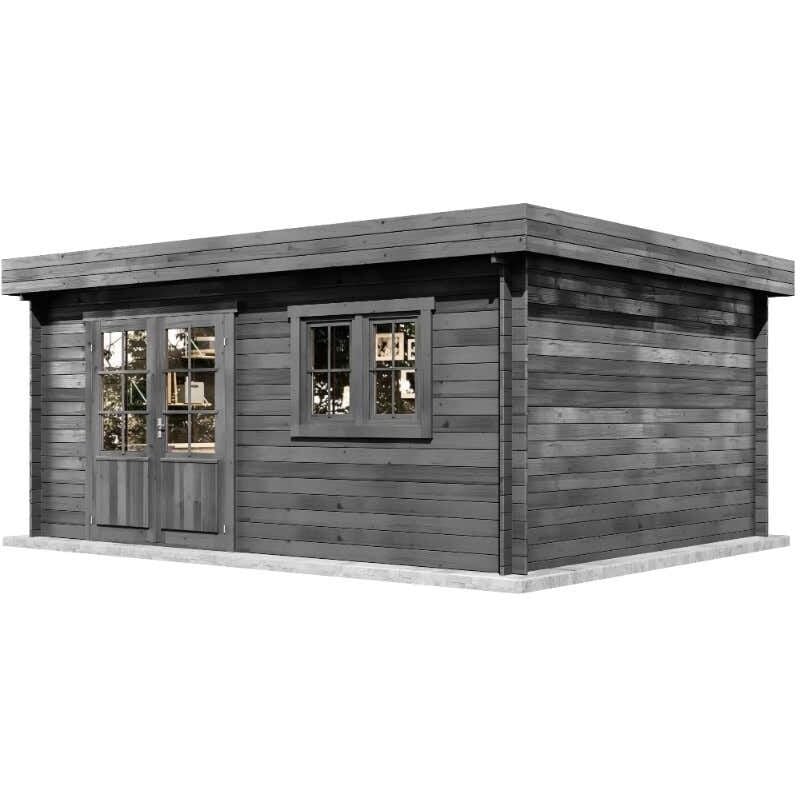 Gartenhaus Spree-28 b Gartenhaus aus Holz in Grau, Holzhaus mit 28 mm Wandstärke, Blockbohlenhaus mit Montagematerial - Alpholz