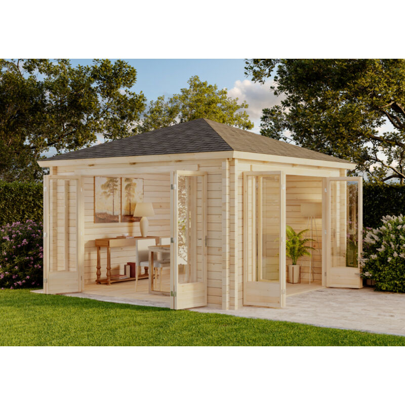 Gartenhaus Sunshine iso mit großer Falttür Gartenhaus aus Holz, Holzhaus mit 40 mm Wandstärke, Blockbohlenhaus mit Montagematerial - Alpholz