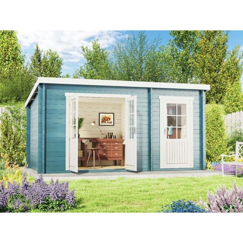 Pultdach Gartenhaus Maria mit Anbau aus Holz Gartenhütte fsc zertifiziert Geräteschuppen, 28 mm Wandstärke, Imprägnierung (Pinie) - Alpholz
