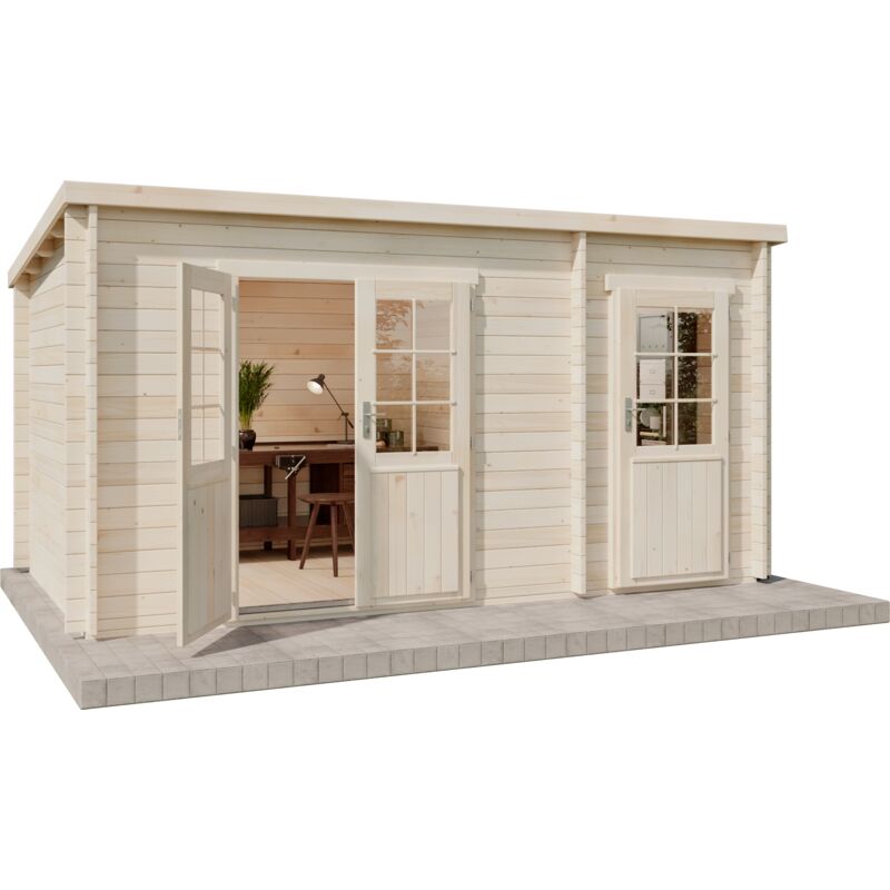 Pultdach Gartenhaus Maria mit Anbau aus Holz Gartenhütte fsc zertifiziert Geräteschuppen, 40 mm Wandstärke, Imprägnierung (Pinie) - Alpholz