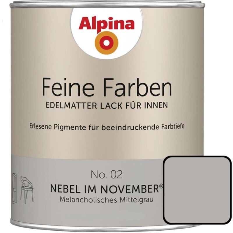 Feine Farben Lack No. 02 Nebel im November mittelgrau edelmatt 750 ml Buntlacke - Alpina