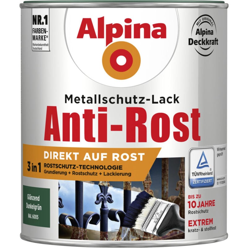 Metallschutz-Lack Anti-Rost 750 ml dunkelgrün glänzend Metallack Lack - Alpina