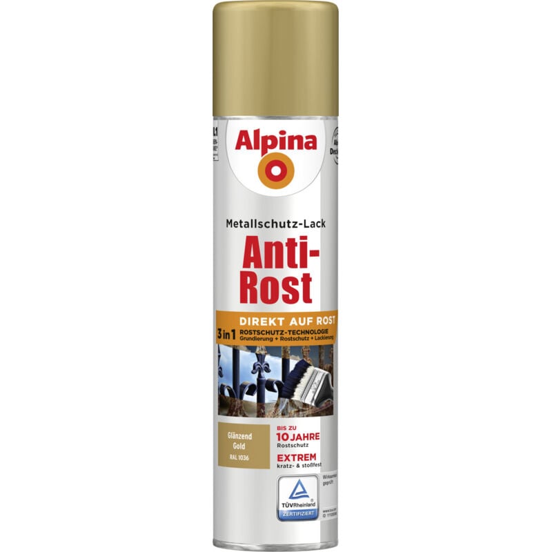 Sprühmetallschutz-Lack Anti Rost 400 ml gold glänzend Sprühlack Lack - Alpina
