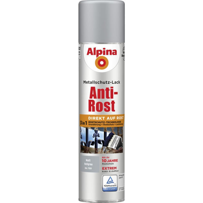 Sprühmetallschutz-Lack Anti Rost 400 ml hellgrau matt Sprühlack Lack - Alpina