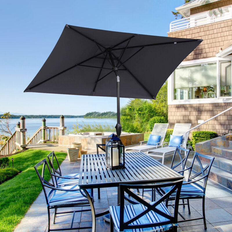 Sonnenschirm Aluminum Sonnenschirm Rechteckig 210 x 140cm Knickbar Gartenschirm, Marktschirm mit Kurbel, für Garten, Balkon, Terasse, Sonnenschutz