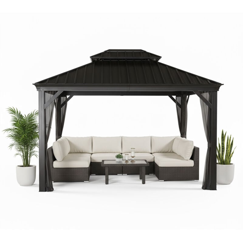 Alu Pavillon Messina 1012 Hardtop Pavillon mit Moskitonetz Anthrazit 298x363x292 cm - Sojag
