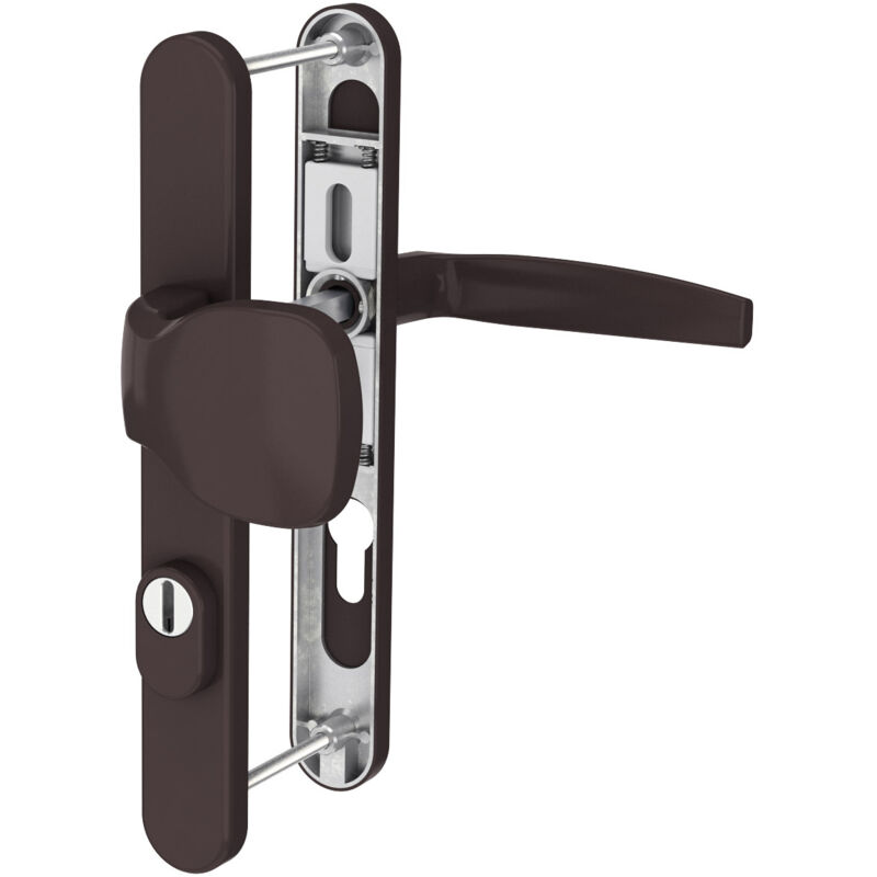 Ms Beschläge - Aluminium Schmalrahmengarnitur Langschild Wechselgarnitur 92mm pz Lochung Braun Drücker/Drücker 39-54mm ja