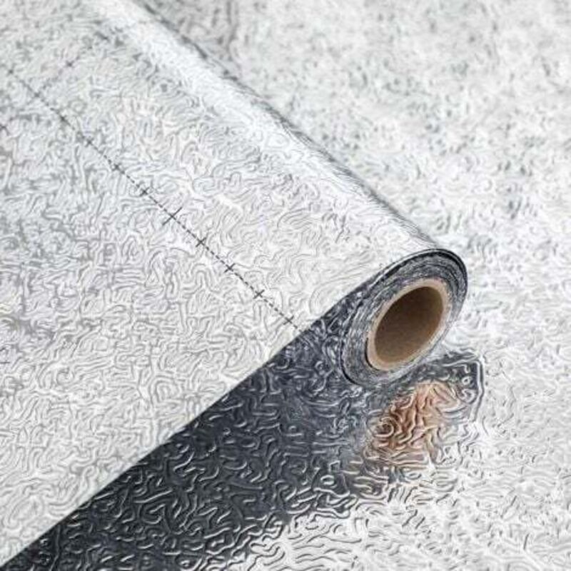 Aluminium Tapete 40cm x 300m Silber Selbstklebende Tapete Küche Wasserdicht für Küche Thekenrückwand Schrank Ölbeständig Dekorative Aufkleber Vinyl