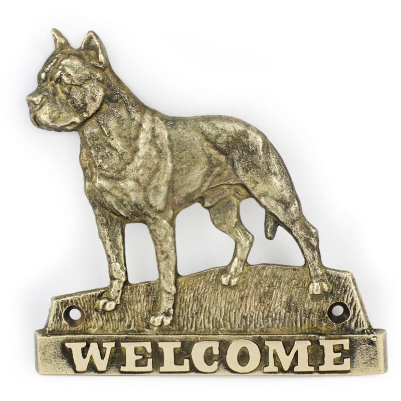 American Staffordshire Terrier, Amstaff, Amstaf III - Türschild mit Hund, Willkommensschild aus Messing, einzigartiges Schild mit der Aufschrift