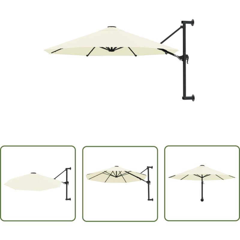 The Living Store Sonnenschirm zur Wandmontage mit Metall-Mast 300 cm Sandweiß - Wand Sonnenschirm - Sonnen Scherm Wandmontage - Sonnenschirm Beige