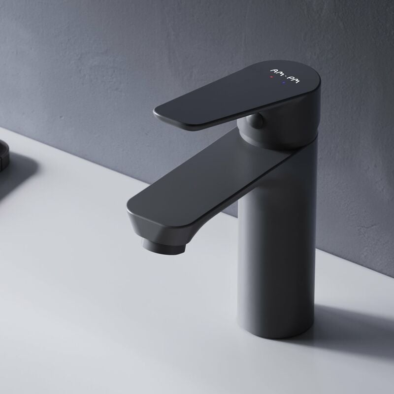 AM.PM Schwarz Wasserhahn Bad Badarmaturen schwarz, Wasserhahn schwarz aus Messing, Waschtischarmatur schwarz, Wasserhahn schwarz Bad, matt