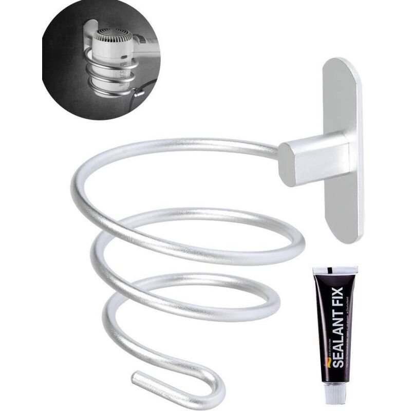 An der Wand montierter Haartrocknerhalter, Aufbewahrungsregal/-halter aus Edelstahl 304 für Haartrockner, Badezimmerzubehör (weiß) (A)