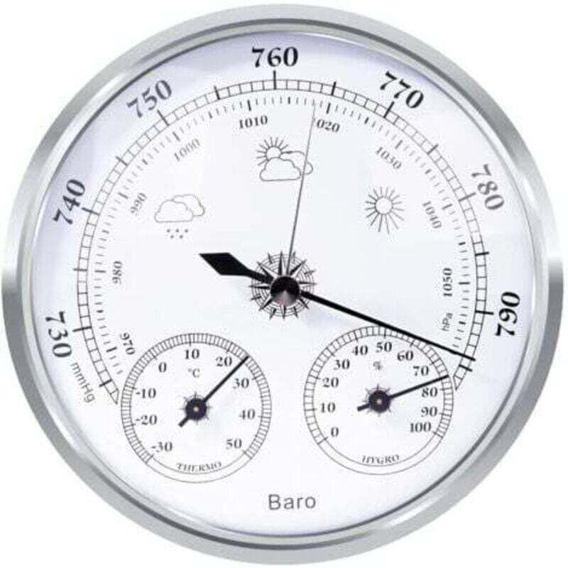 XVX - Analoge Wetterstation – Analoge Wetterstation für den Innen- und Außenbereich – Bestehend aus Barometer, Thermometer und Hygrometer (Silber,