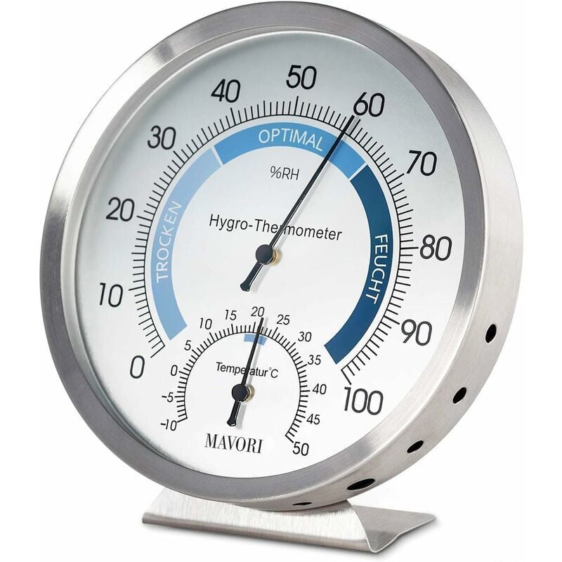 Analoges Innenthermometer Hygrometer - Hochwertiges Edelstahl-Hygrometer und Raumthermometer zur zuverlässigen und komfortablen Überwachung des