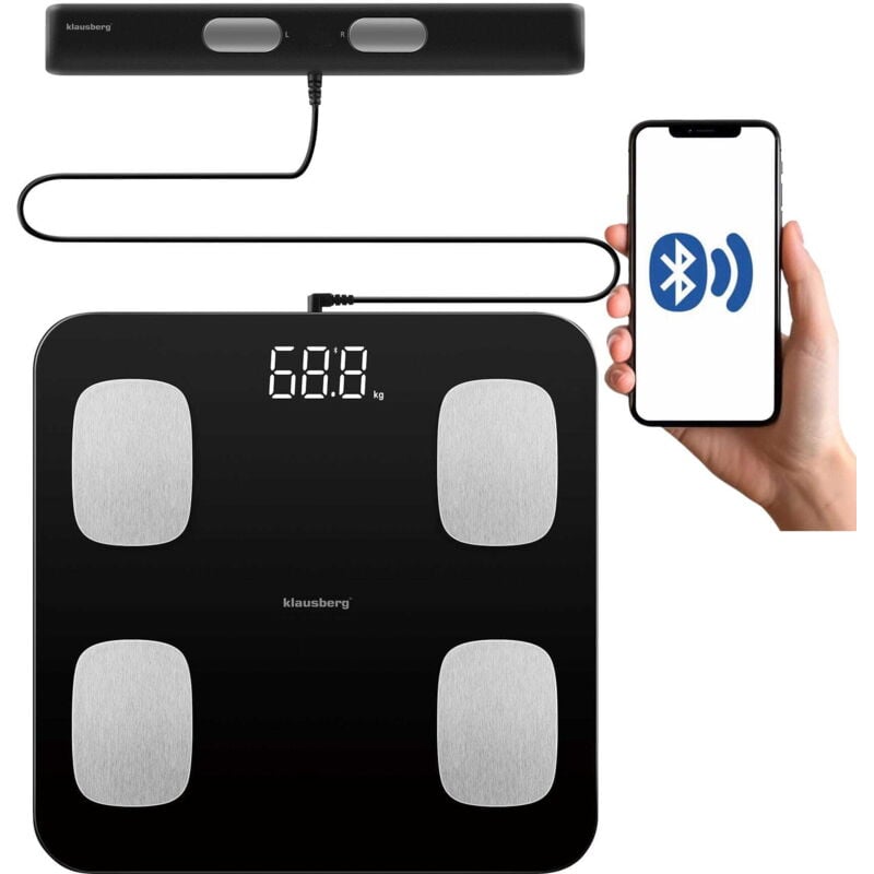 Personenwaage mit Körperfett- und Körperzusammensetzungsmessung, Smart, BT, KLAUSBERG KB-7852 schwarz