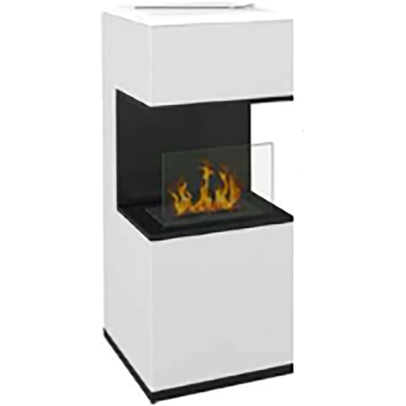 Dmora - Bioethanol-Kamin Ancarano, Ökologischer Kamin, Rauchfreies Feuer, Heizung mit Ethanol, Made in Italy, 38x38 h100 cm, Weiß und Schwarz