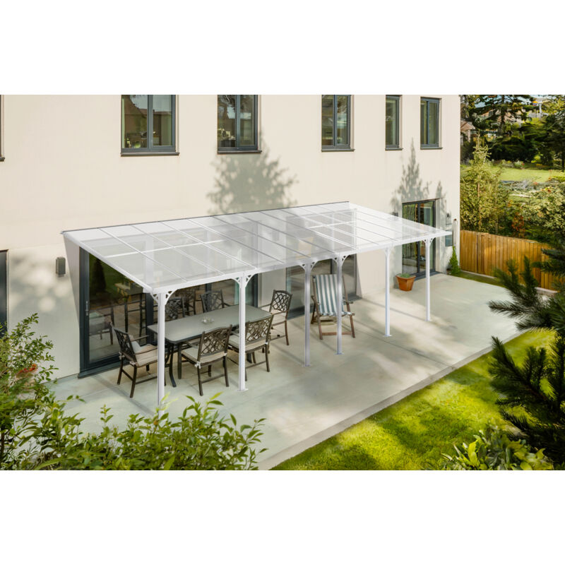 Angebaute Pergola/Carport 24m² kleo 800L300 Aluminium Weiß