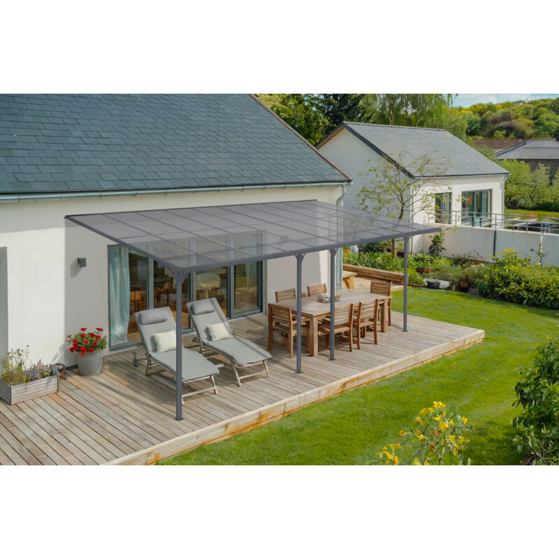 Cazeboo - Angebaute Pergola/Carport 18m² kleo 600L300 Aluminium Grau